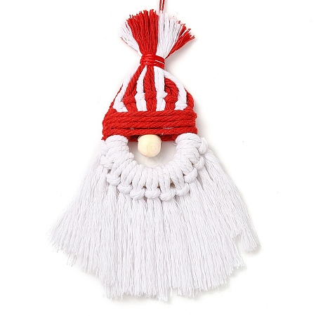 Christmas Handmade Woven Macrame Cotton Thread Santa Claus Pendant Decorations HJEW-JM02455-02-1