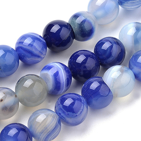 Natural Striped Agate/Banded Agate Beads Strands X-G-S259-04B-8mm-1