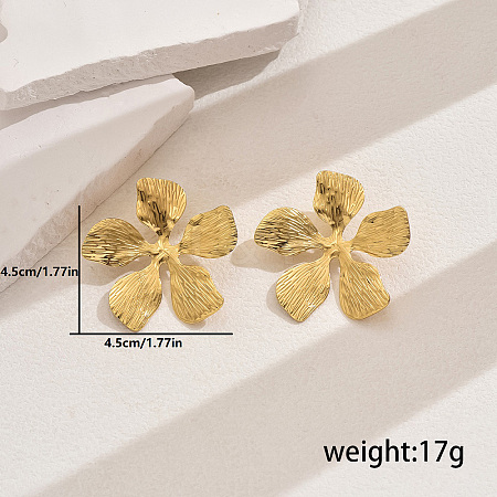 Metallic Texture Stainless Steel Flower Luxury Stud Earrings KG0398-3-1