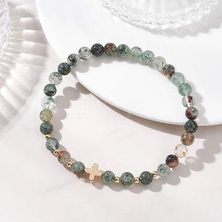 Natural Lodolite Quartz Beads Stretch Bracelets BJEW-JB13213-1