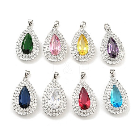 Rack Plating Brass Micro Pave Cubic Zirconia Pendants KK-H469-01P-1
