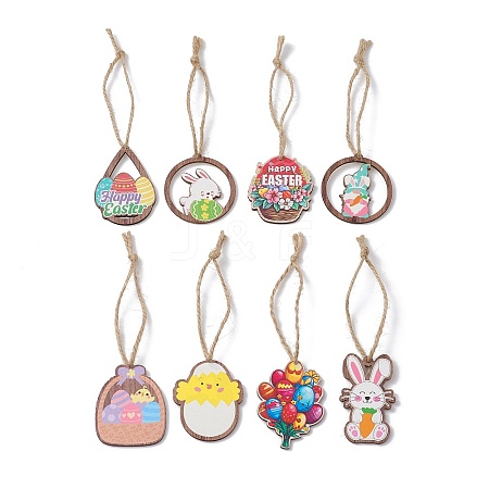 8Pcs Easter Theme Printed Wood Pendant Decorations HJEW-JM02919-1