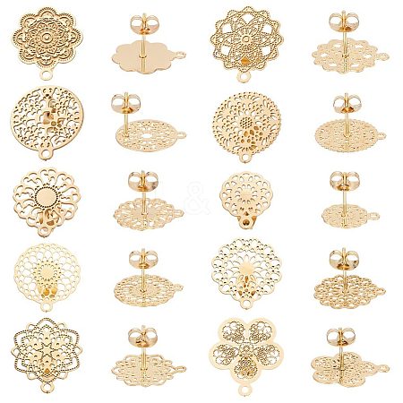 20Pcs 10 Style 304 Stainless Steel Stud Earrings Finding STAS-UN0041-93-1