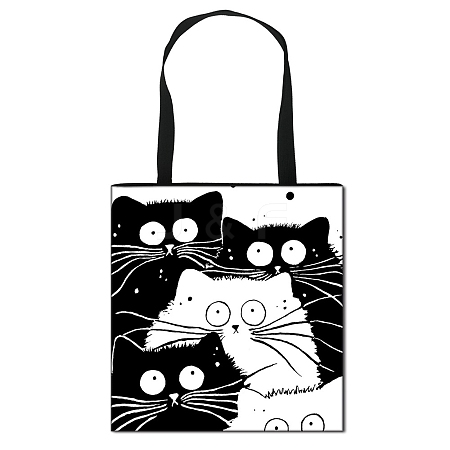 Cartoon Cat Printed Polyester Canvas Women's Tote Bags PW-WG56C06-04-1