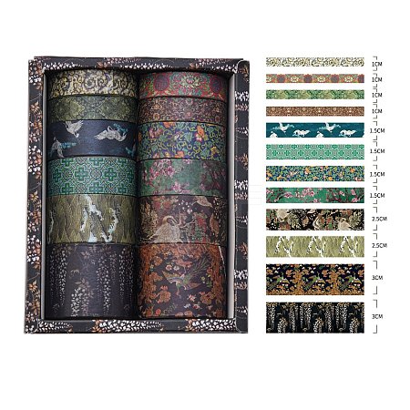 12 Rolls Chinese Style Floral Paper Decorative Paper Tapes Set STIC-H002-02D-1