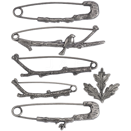 12Pcs 6 Styles Branch/Leaf Zinc Alloy Kilt Pins JEWB-SC0001-58-1