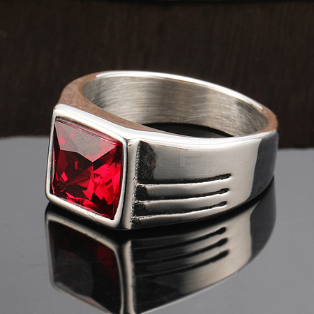 Fashionable 304 Stainless Steel Cubic Zirconia Finger Rings for Men FS-WGE7444-02-1