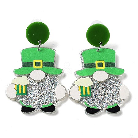 Saint Patrick's Day Sparkling Acrylic Dangle Stud Earrings LS-EJEW-P243-A07-1
