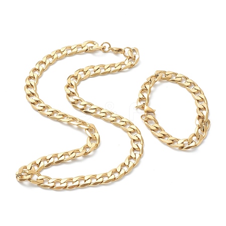 Ion Plating(IP) 304 Stainless Steel Cuban Link Chain Bracelets & Necklaces Jewelry Sets SJEW-B019-03E-G-1