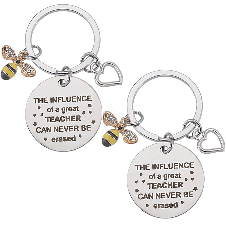 Teachers' Day Alloy Enamel Bee Pendant Keychain KEYC-WH0032-49-1