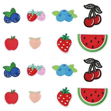 16Pcs 8 Styles Fruits Theme Computerized Embroidery Cloth Iron on Sew on Patches DIY-YW0018-24-1