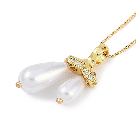 Rack Plating Brass Micro Pave Clear Cubic Zirconia Teardrop Pendant Box Chain Necklaces NJEW-P317-03G-1