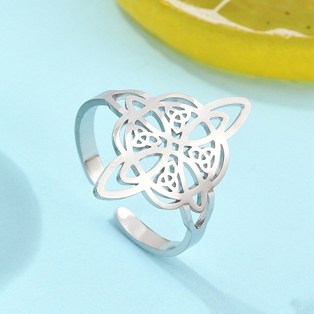Non-Tarnish 304 Stainless Steel Witch Knot Open Cuff Rings for Women AJEW-U005-01P-1