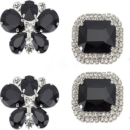2 Pairs 2 Style Butterfly & Rectangle Glass Rhinestone Shoe Decoration AJEW-AR0001-82-1