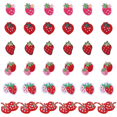 36Pcs 6 Styles Strawberry Computerized Embroidery Cloth Self Adhesive Patches PATC-FG0002-42-1