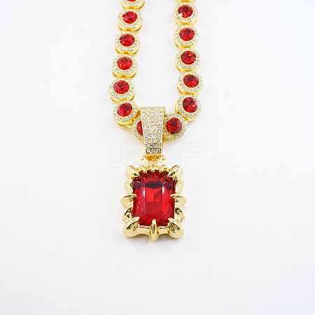 Alloy Rhinestone Rectangle Pendant Tennis Necklaces FS-WGF7BCB-01-1