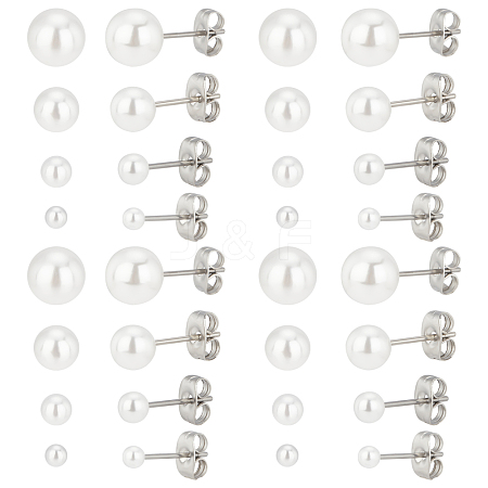 40 Pairs 4 Style Acrylic Imitation Pearl Ball Stud Earrings for Girl Women STAS-DC0004-38-1