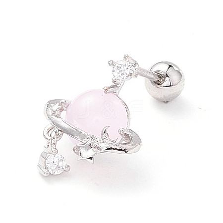 Planet with Star Cubic Zirconia Dangle Stud Earrings LS-EJEW-A065-14P-1