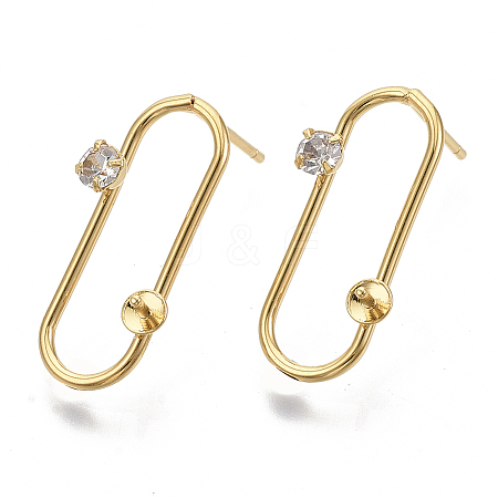 Brass Micro Pave Clear Cubic Zirconia Stud Earring Findings KK-N230-10-NF-1