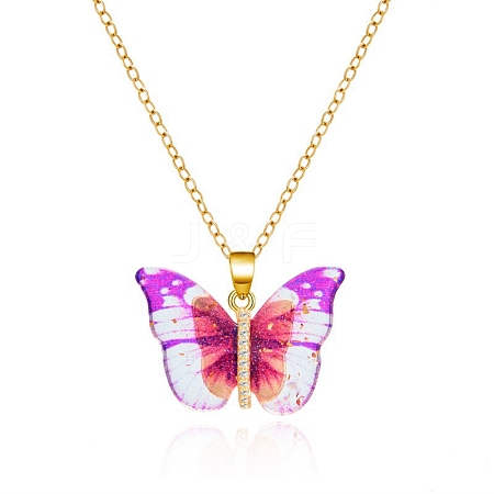 Butterfly Resin Pendant Necklaces PW-WGE549D-05-1