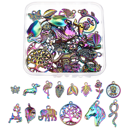 28Pcs 14 Style Rainbow Color Alloy Pendants FIND-FH0003-55-1