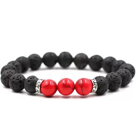 8MM Round Dyed Synthetic Turquoise and Natural Lava Rock Beaded Stretch Bracelets for Couples BW4110-1-1