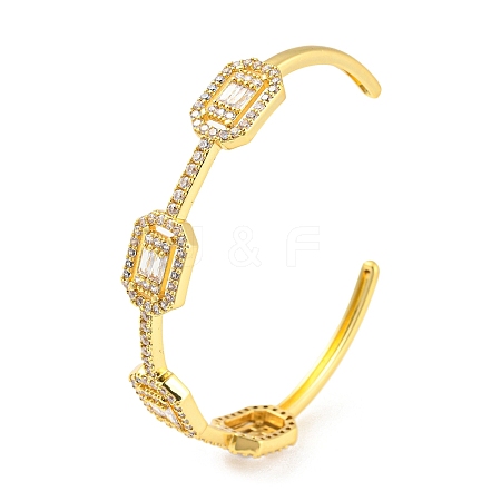 Rack Plating Brass Cubic Zirconia Rectangle Beaded Open Cuff Bangle EJEW-K245-53G-1