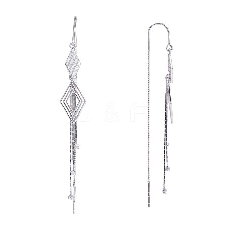 Anti-Tarnish Clear Cubic Zirconia Rhombus with Chain Tassel Dangle Earrings JE1041A-1