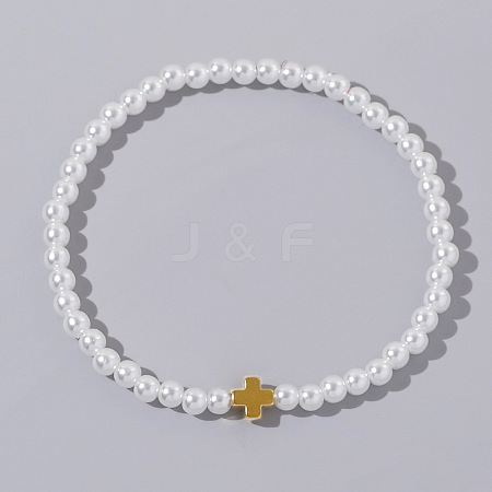 Cross Fashionable Imitation Pearl Bead Stretch Bracelets for Women BC8772-2-1