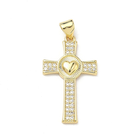 Brass Micro Pave Clear Cubic Zirconia Pendants KK-P350-16G-01-1