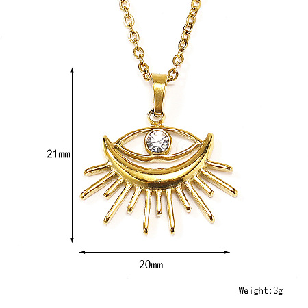 Retro Titanium Steel Clear Cubic Zirconia Eye Pendant Cable Chain Necklaces for Women MU9051-4-1