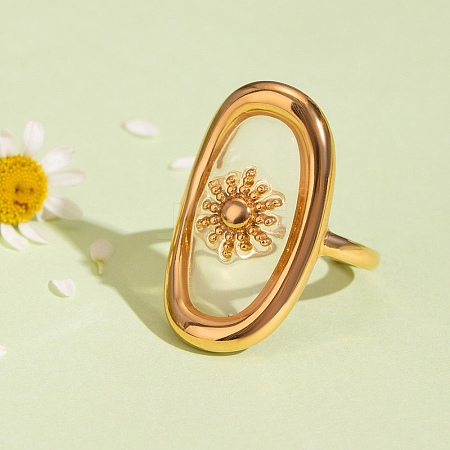 304 Stainless Steel Resin Cuff Rings for Women RJEW-D305-02G-1