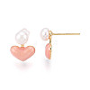 Heart Brass Natural Pearl Stud Earrings PEAR-N020-06Y-2