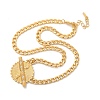 304 Stainless Steel Crystal Rhinestone Flat Round Pendant Twisted Chain Necklaces for Women STAS-Z117-11G-4