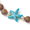 Summer Beach Starfish Dyed Synthetic Turquoise & 6mm Round Wenge Wood Beaded Stretch Bracelets for Women BJEW-JB10514-01-3