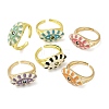 Brass Enamel Cuff Rings for Women RJEW-L113-027G-4