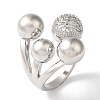 Brass Micro Pave Clear Cubic Zirconia Round Ball Open Cuff Rings for Women LS-RJEW-C098-18P-1