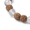 Round Natural Rudraksha & Quartz Crystal Beaded Stretch Bracelets for Women BJEW-TA00542-3