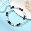 Natural Larvikite & Lava Rock Cultured Freshwater Pearl Beads Stretch Bracelets for Women BJEW-JB14084-1