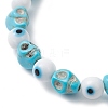 Halloween Dyed Synthetic Turquoise Skull & Lampwork Evil Eye Round Beaded Stretch Bracelets for Women Men BJEW-JB12268-02-3
