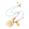 304 Stainless Steel Flower Cowboy Hat Pendant Polyester Cord Necklaces NJEW-C105-02G-5