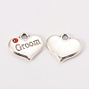 Wedding Theme Antique Silver Tone Tibetan Style Alloy Heart with Groom Rhinestone Charms TIBEP-N005-20-2