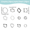 120Pcs 12 Styles Alloy Bead Frame FIND-WR0012-44-2