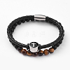 Unisex Leather Cord Bracelet and Stretch Bracelet Jewelry Sets BJEW-JB04786-01-1
