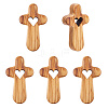 5Pcs Wood Cross with Heart Ornaments AJEW-DC0003-55-1