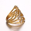 Criss Cross Ring Golden Tone Chic Lady's 316 Stainless Steel Rhinestone Wide Band Finger Rings RJEW-J066-71-17mm-3