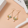 Natural Pearl & Glass Teardrop with Flower Dangle Earrings EJEW-TA00222-02-3