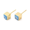 Long-Lasting Plated Cube with Enamel Evil Eye Stud Earring EJEW-E272-01G-01-1