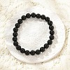 Natural Dyed & Heated Black Agate Beaded Stretch Bracelets BJEW-F203-09-3