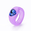 Heart Glass Rhinestone Finger Ring RJEW-T010-16-4